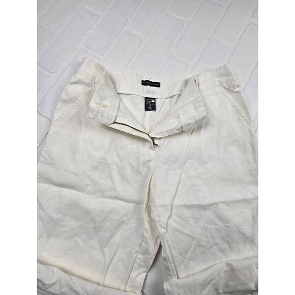 New York & Company White Linen Blend Bermuda Roll up Shorts Size 8 - Picture 3 of 5